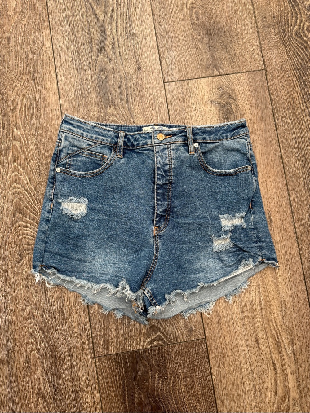Free People High Rise Distressed Denim Shorts Size 32